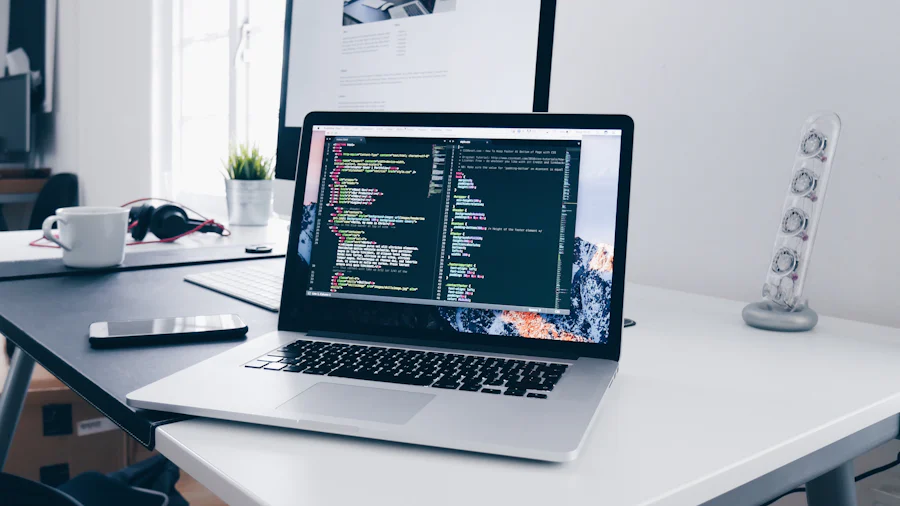 A developer working on website code on screen