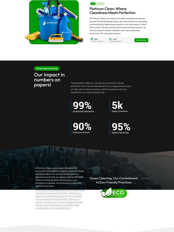 Home page of a Toronto commercial cleaning company website showing service areas and a quote request form